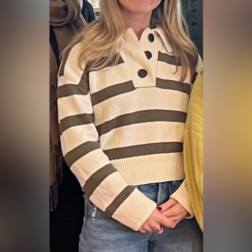 Rails Olive and Cream Striped Polo Sweater - Picture 2 of 2